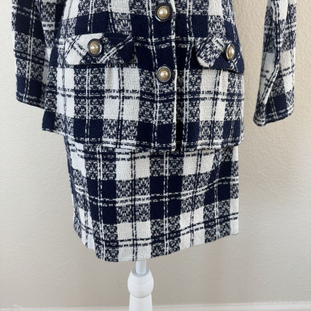 Byer Dress Jacket & Skirt Suit Set Navy Blue White Plaid Juniors Size 9 Vintage - Picture 3 of 16